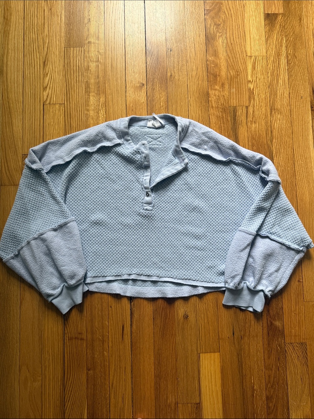 Urban Outfitters Light Blue Textured Henley Sweatshirt